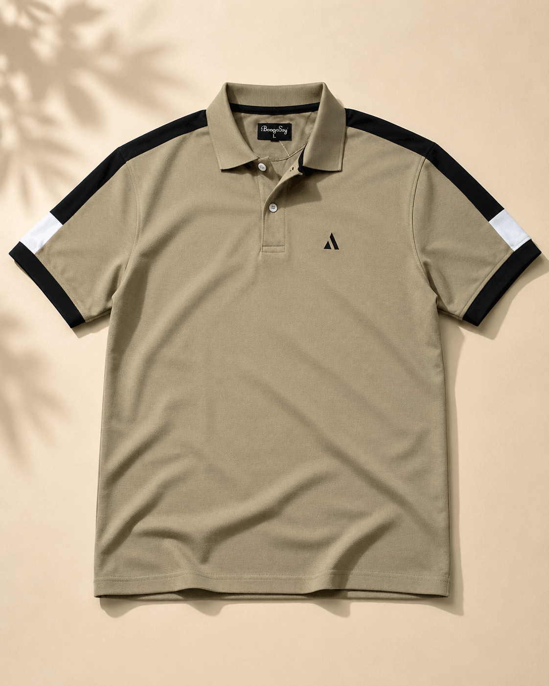 Men's Khaki Olive Colour Block Premium Polo T-Shirt Shoulder Cut