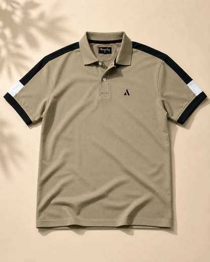 Men's Khaki Olive Colour Block Premium Polo T-Shirt Shoulder Cut