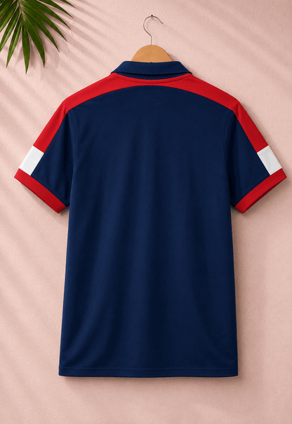 Navy Blue Polo T-Shirt with Red Shoulder Cut