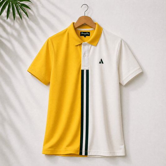 Half Golden Yellow with White stripe Polo T-Shirt