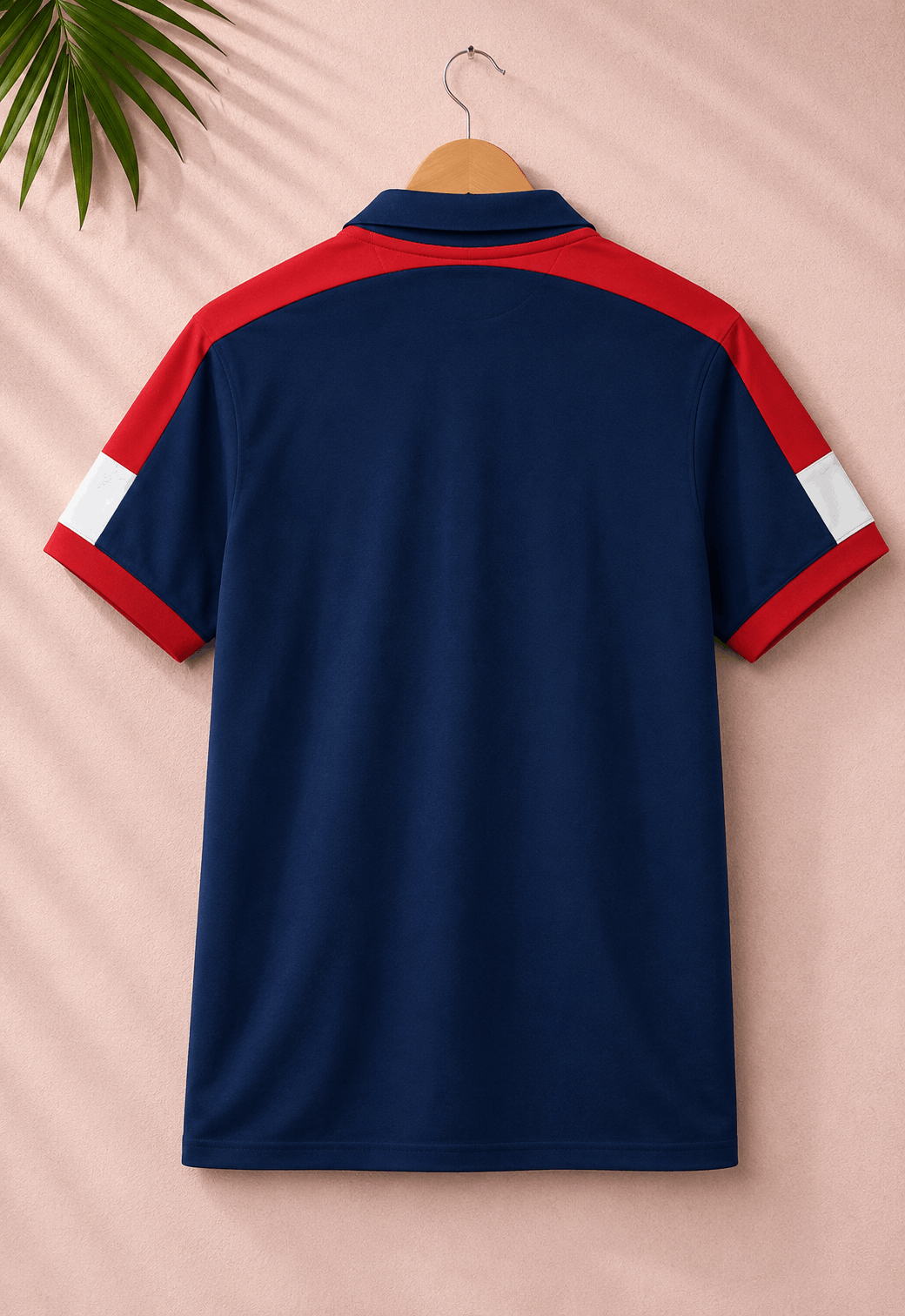 Navy Blue Polo T-Shirt with Red Shoulder Cut