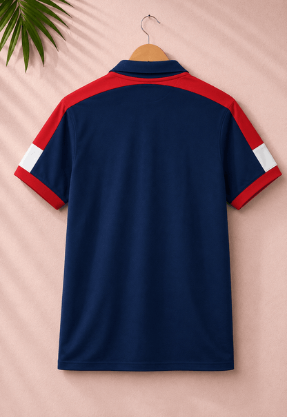 Navy Blue Polo T-Shirt with Red Shoulder Cut