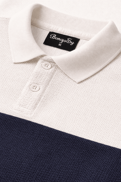 Premium Polo T-Shirt White–Mustard yellow–Black Colorblock