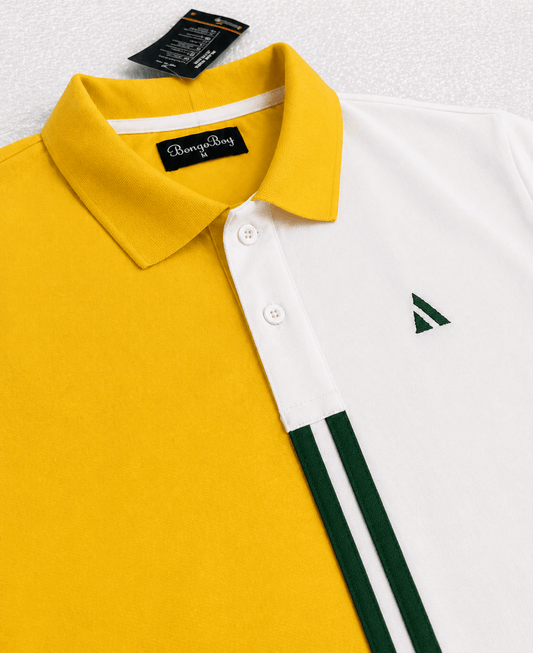 Half Golden Yellow with White stripe Polo T-Shirt