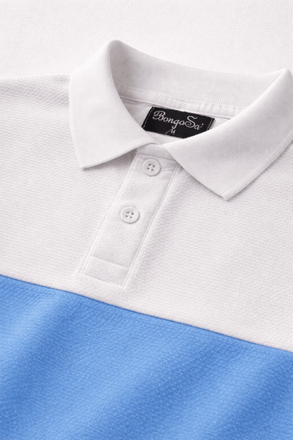 Men’s Colorblock Popcorn Fabric T shirt – White, Sky Blue & Black