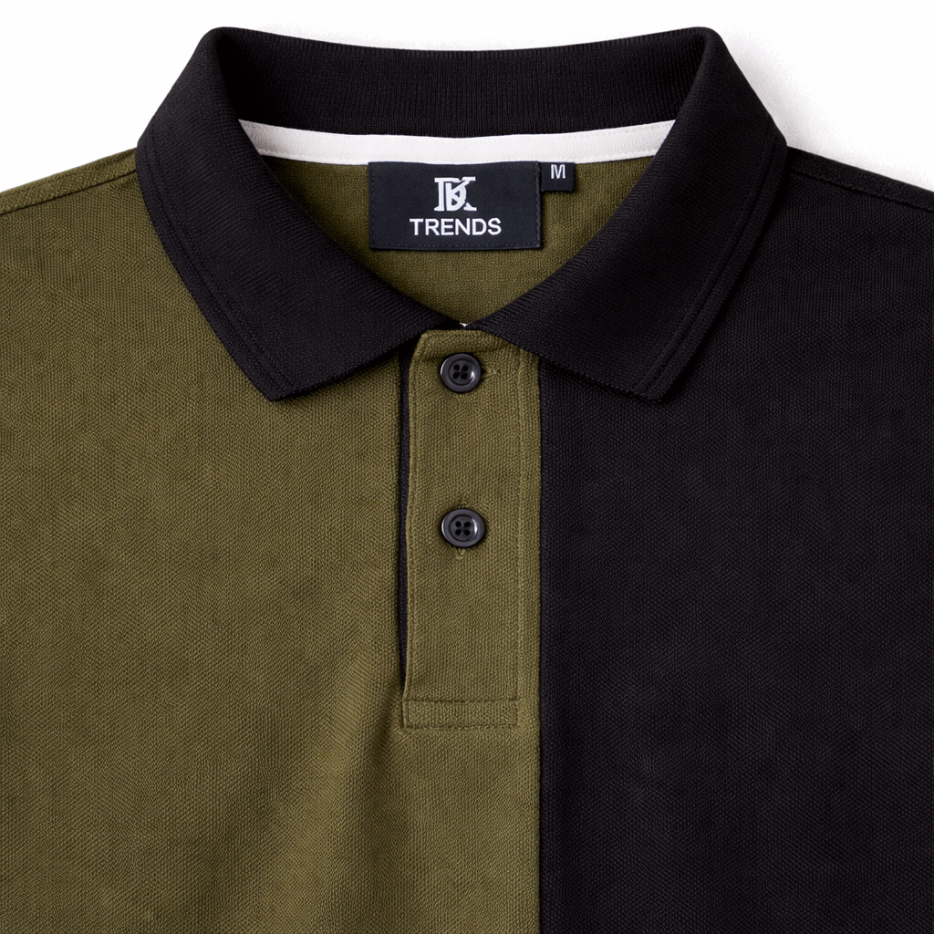 Half Olive Green with Black Polo T-Shirt
