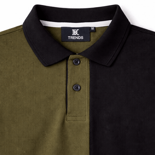Half Olive Green with Black Polo T-Shirt