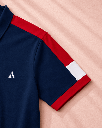 Navy Blue Polo T-Shirt with Red Shoulder Cut