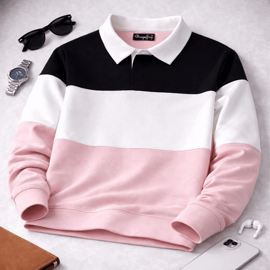 Men’s Colorblock Lycra Fabric T shirt – White, Pink & Black