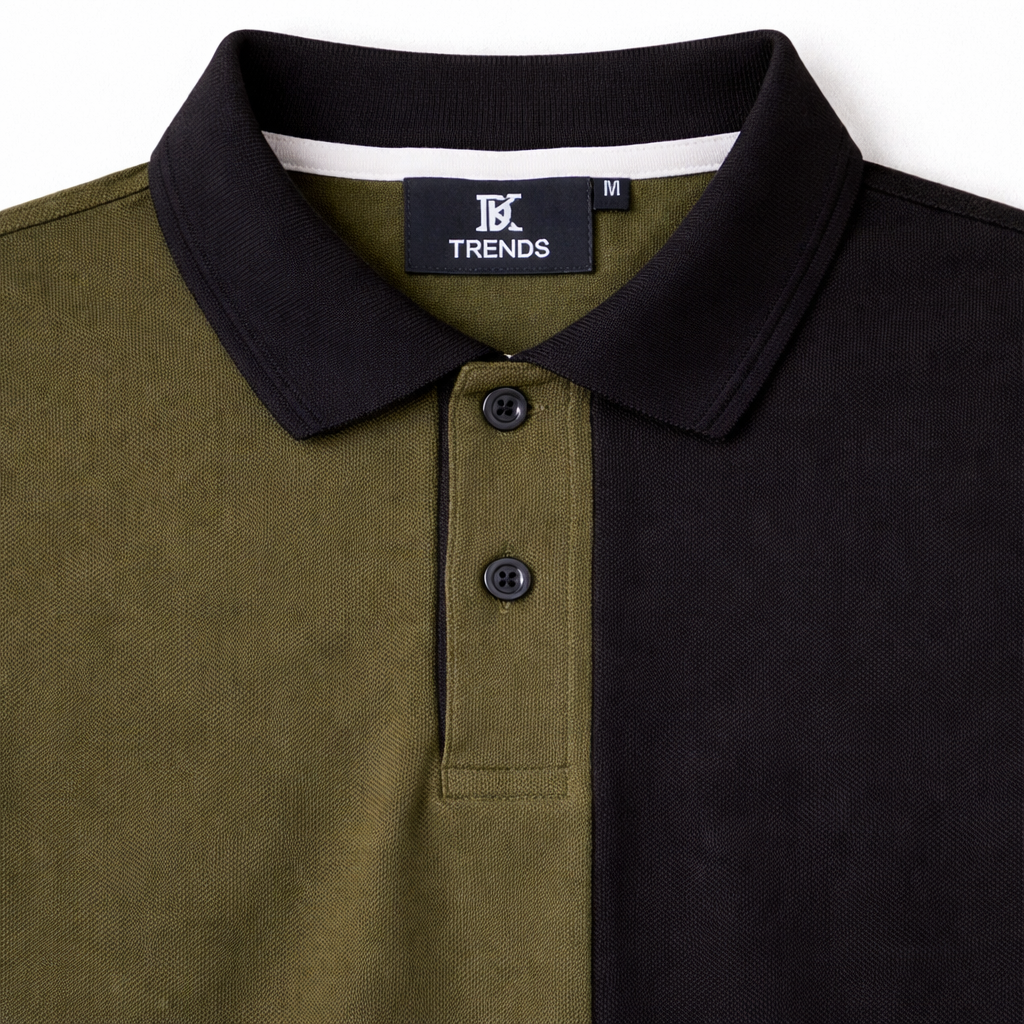 Half Olive Green with Black Polo T-Shirt