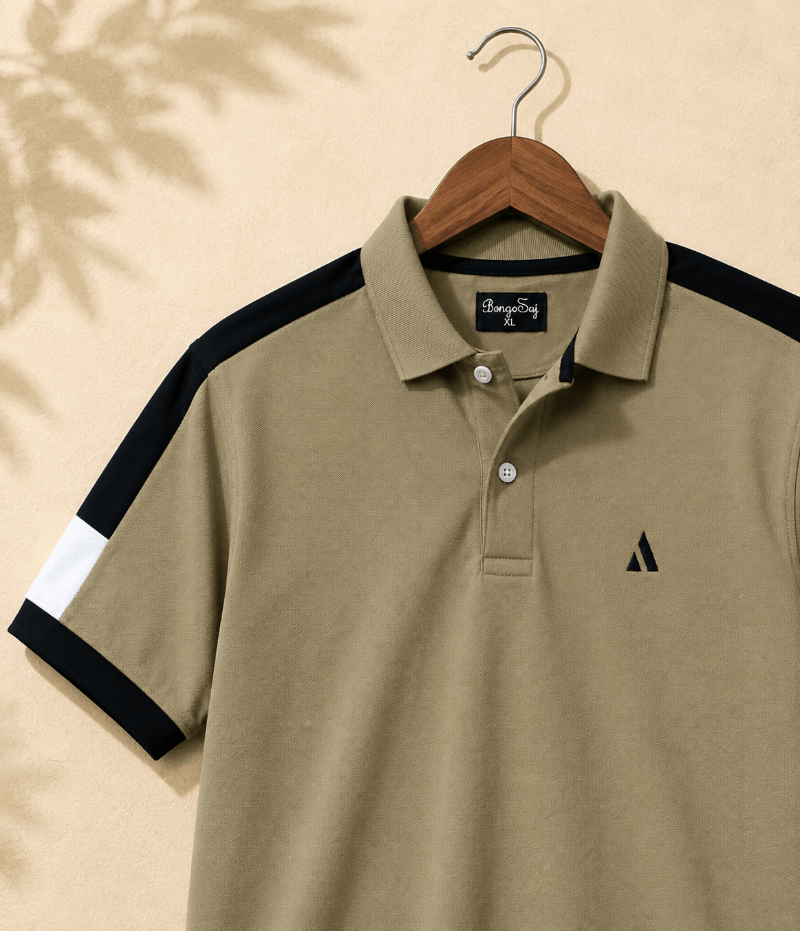 Men's Khaki Olive Colour Block Premium Polo T-Shirt Shoulder Cut