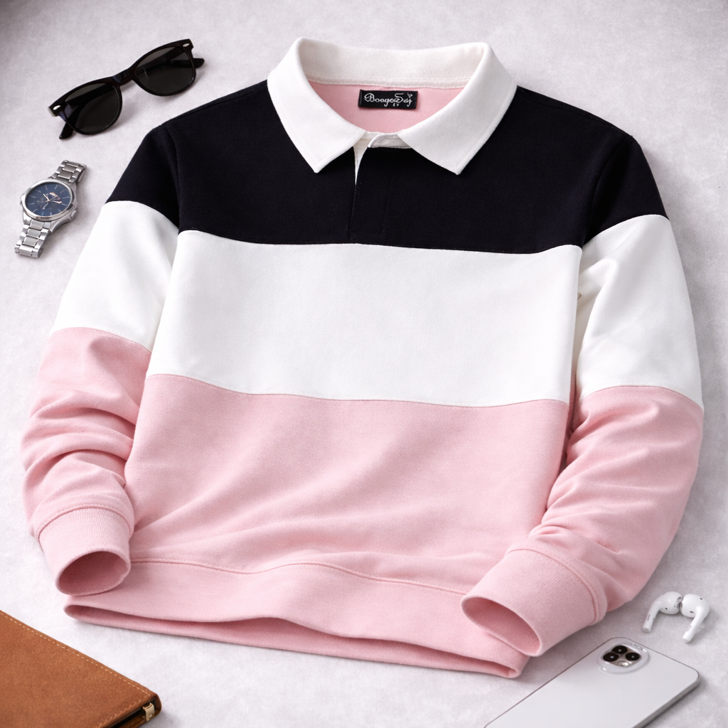 Men’s Colorblock Lycra Fabric T shirt – White, Pink & Black