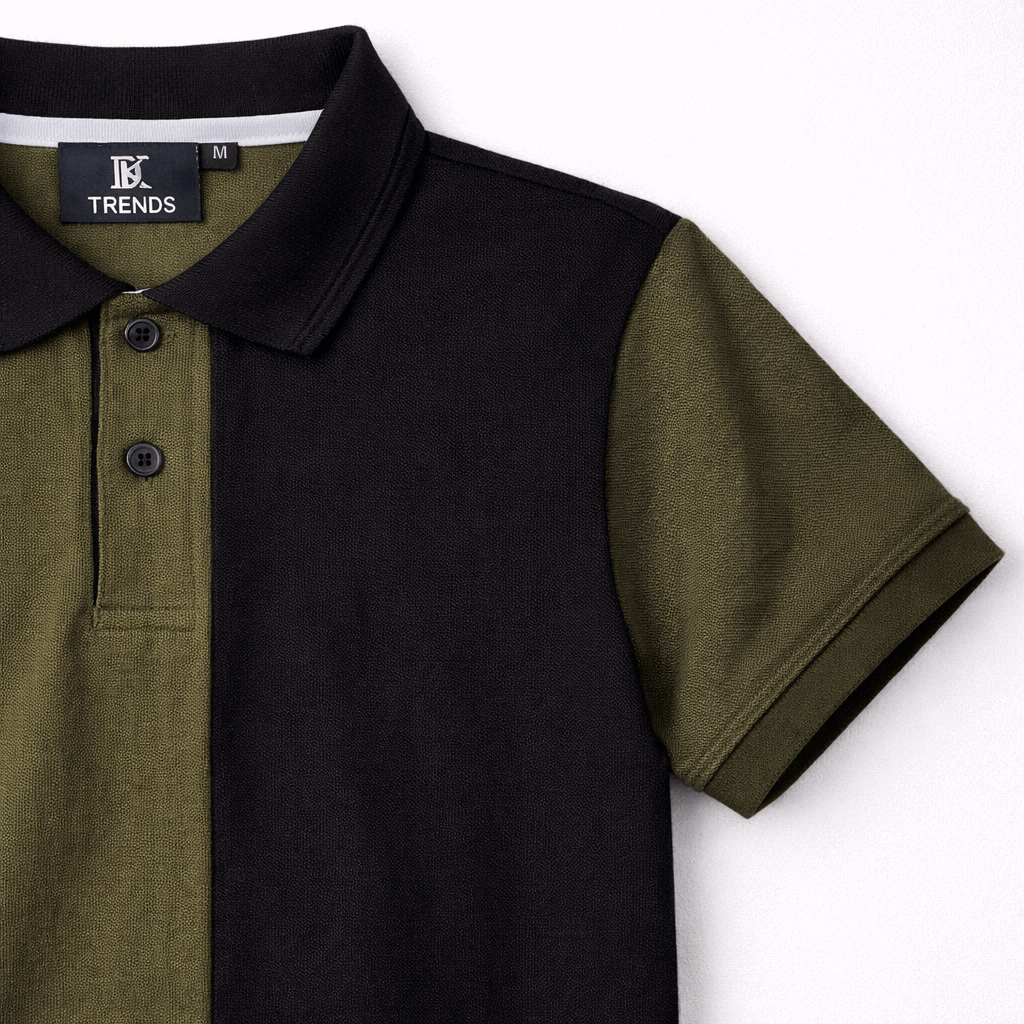Half Olive Green with Black Polo T-Shirt