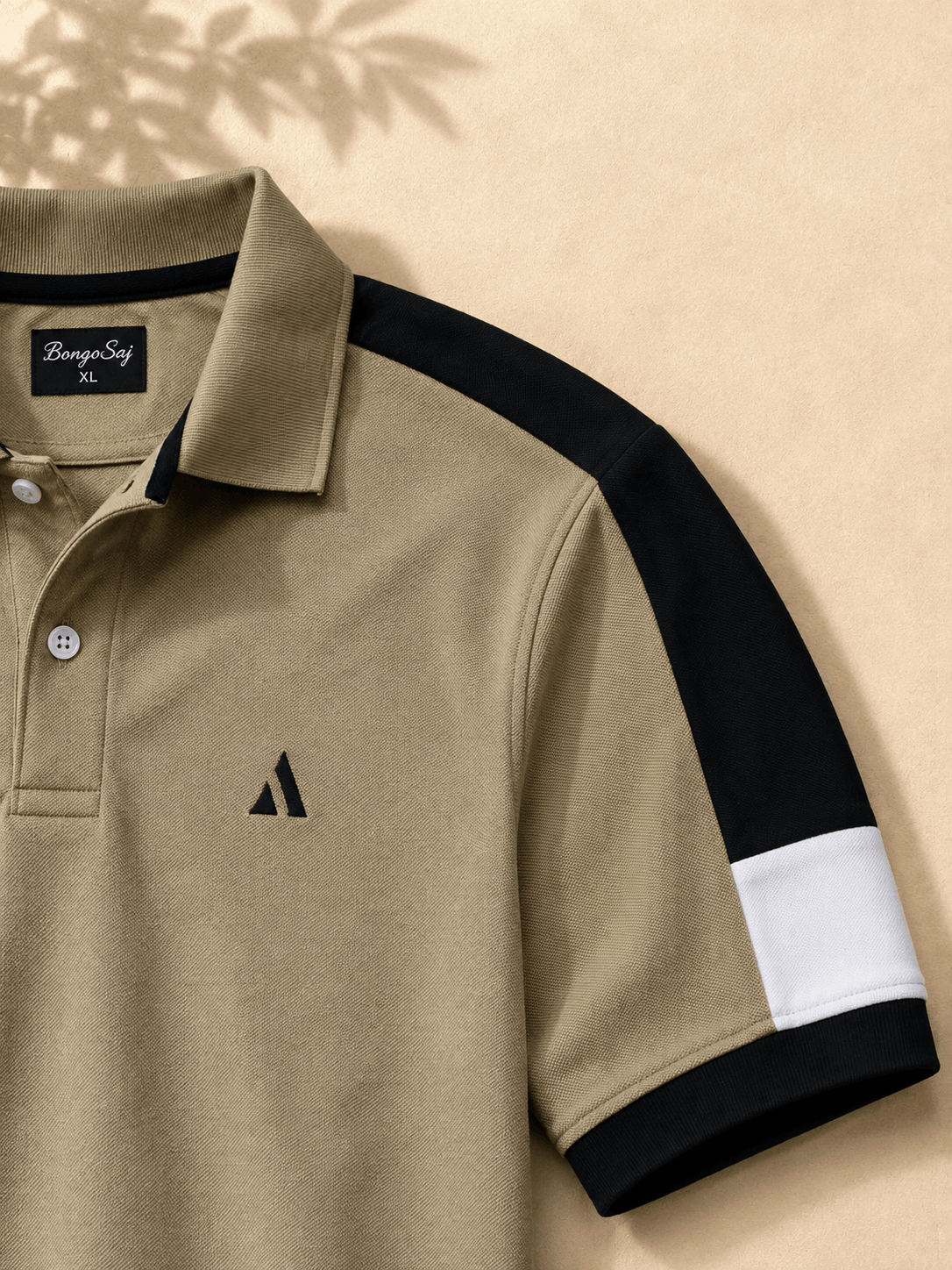 Men's Khaki Olive Colour Block Premium Polo T-Shirt Shoulder Cut