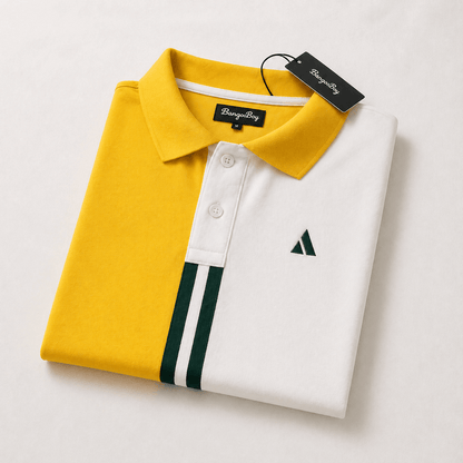 Half Golden Yellow with White stripe Polo T-Shirt