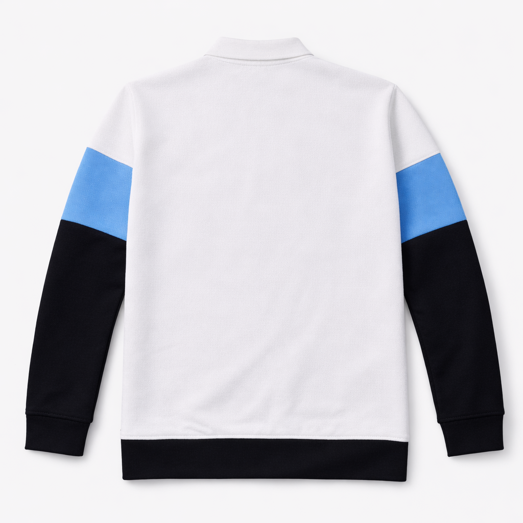 Men’s Colorblock Popcorn Fabric T shirt – White, Sky Blue & Black