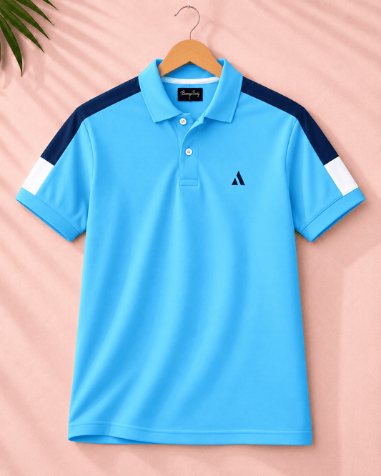 Premium Collar T-Shirt – Sky Blue Edition Shoulder cut
