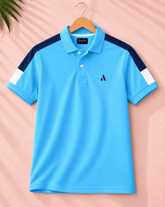 Premium Collar T-Shirt – Sky Blue Edition Shoulder cut