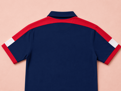 Navy Blue Polo T-Shirt with Red Shoulder Cut