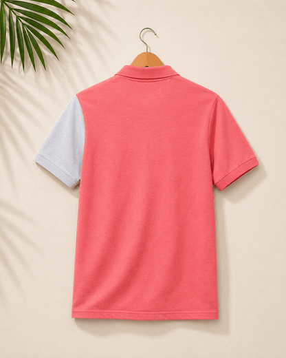 Dual Tone Polo T-Shirt – Coral Pink & Melange Grey