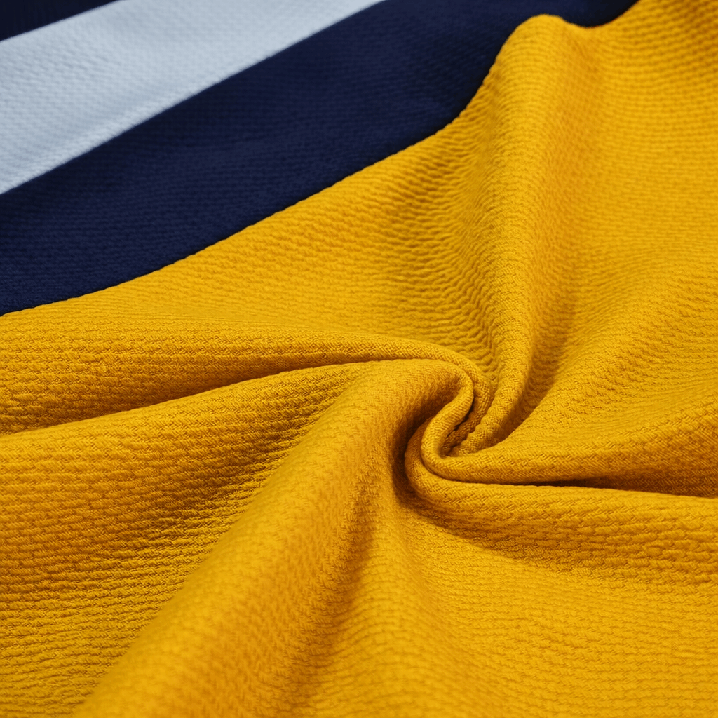 Men’s Full Sleeve Popcorn Fabric Polo T-Shirt – Navy Blue, White & Yellow Colorblock