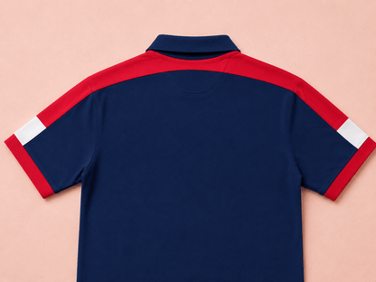 Navy Blue Polo T-Shirt with Red Shoulder Cut