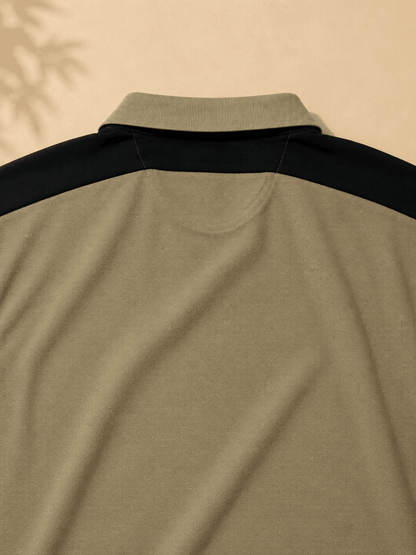 Men's Khaki Olive Colour Block Premium Polo T-Shirt Shoulder Cut