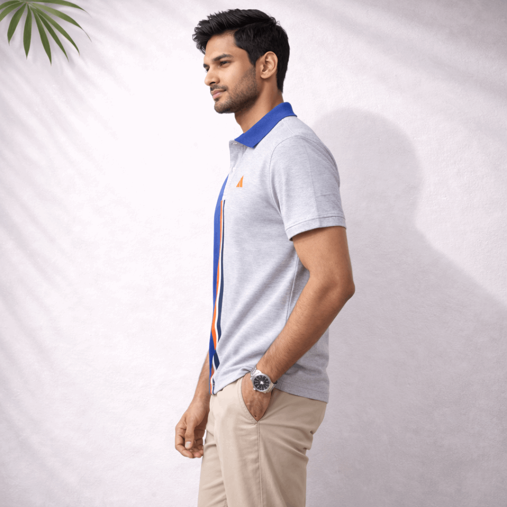 Half Blue with Light Grey stripe Polo T-Shirt