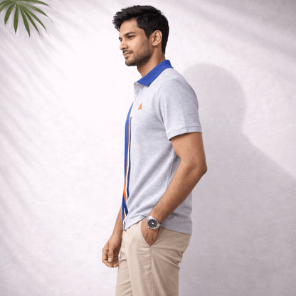 Half Blue with Light Grey stripe Polo T-Shirt