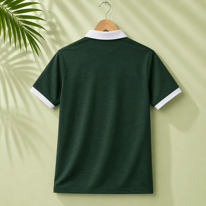Classic Dark Green Polo T-Shirt | White Collar & Cuffs