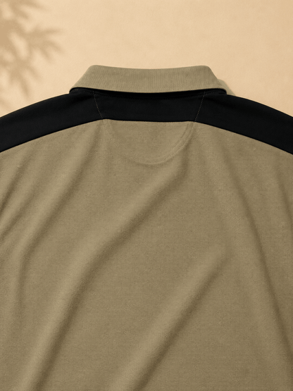 Men's Khaki Olive Colour Block Premium Polo T-Shirt Shoulder Cut