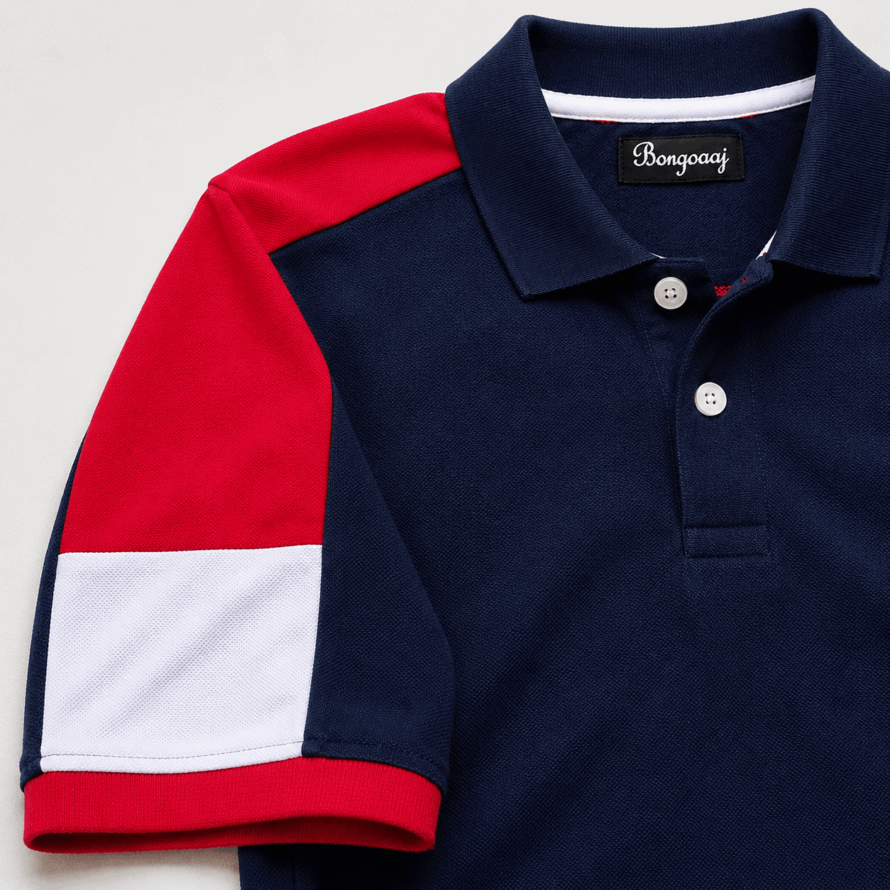 Navy Blue Polo T-Shirt with Red Shoulder Cut