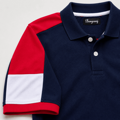 Navy Blue Polo T-Shirt with Red Shoulder Cut