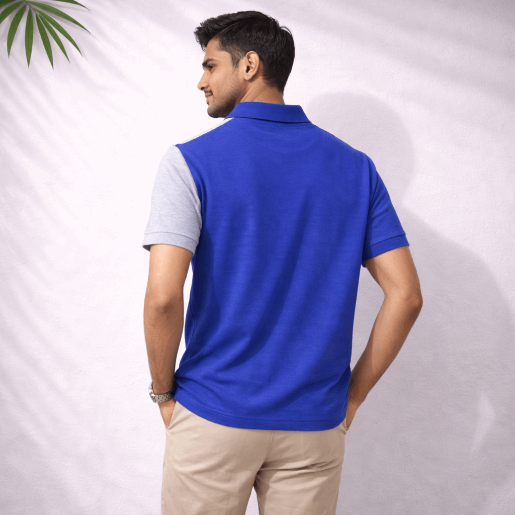 Half Blue with Light Grey stripe Polo T-Shirt