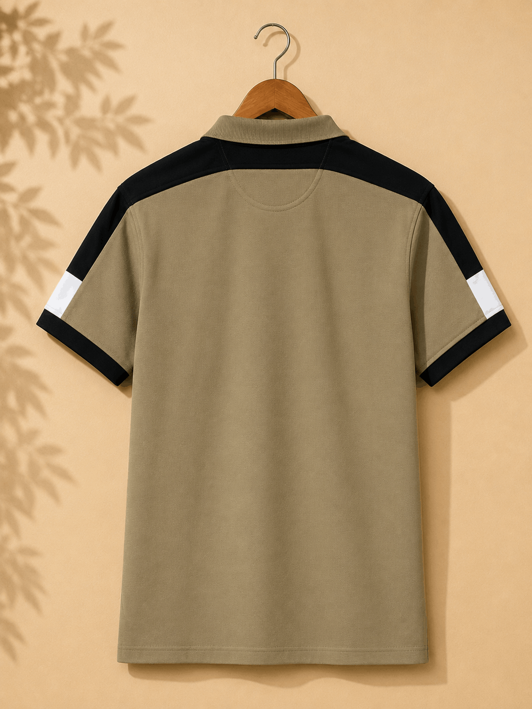 Men's Khaki Olive Colour Block Premium Polo T-Shirt Shoulder Cut