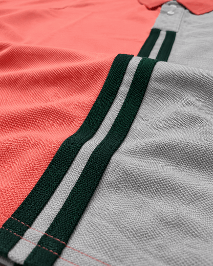 Sparkcolours Men's Coral Pink & Grey Colorblock Polo T-Shirt