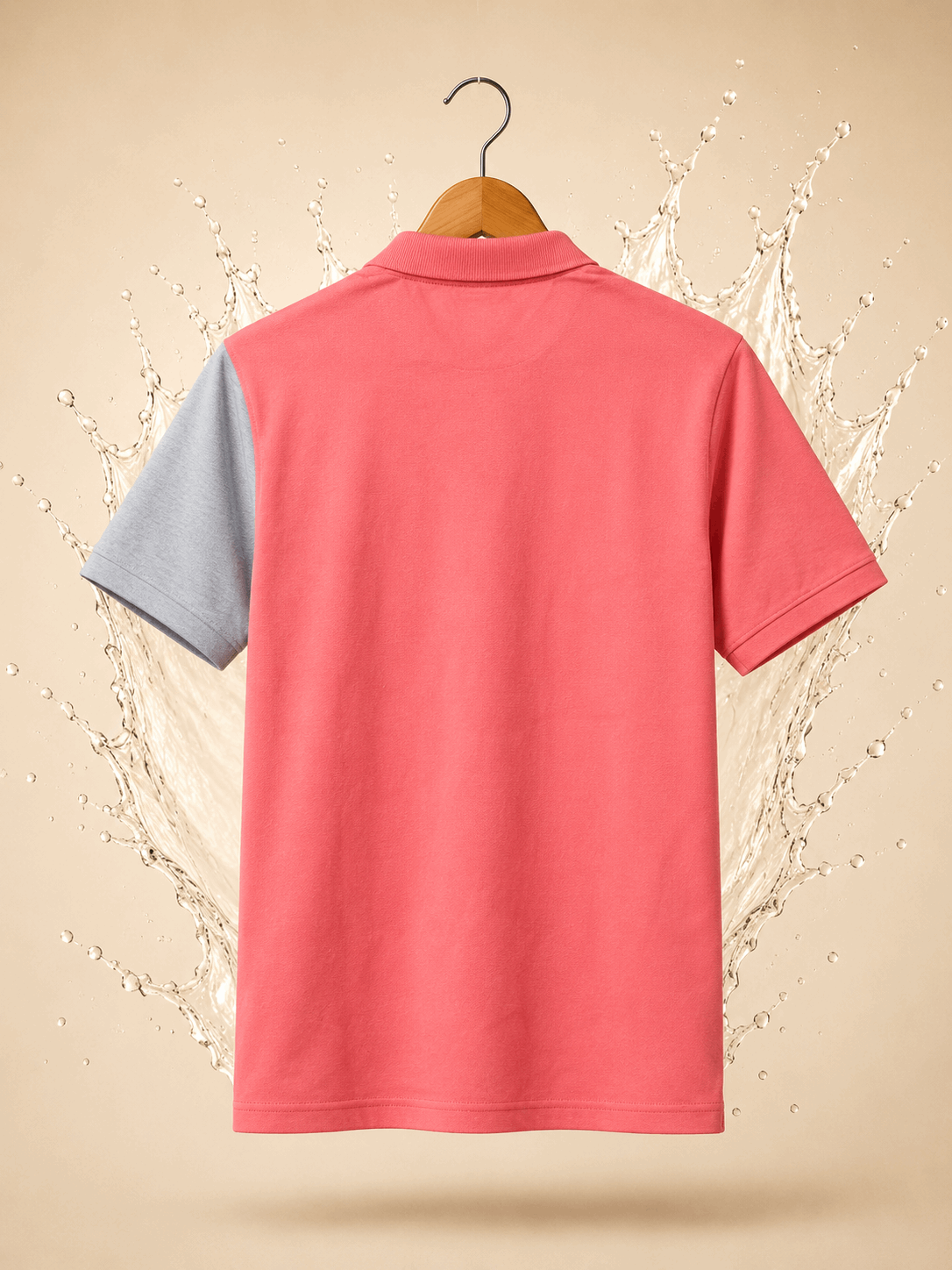 Sparkcolours Men's Coral Pink & Grey Colorblock Polo T-Shirt
