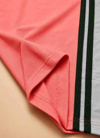Sparkcolours Men's Coral Pink & Grey Colorblock Polo T-Shirt