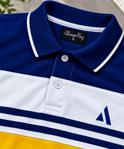 Urban Stripe Polo T-Shirt – Royal Blue white and yellow