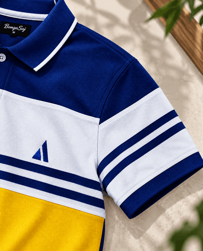 Urban Stripe Polo T-Shirt – Royal Blue white and yellow