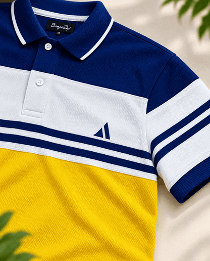 Urban Stripe Polo T-Shirt – Royal Blue white and yellow