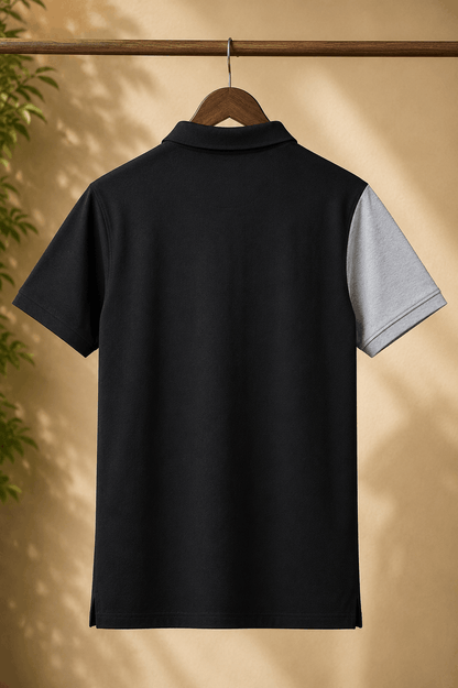 Dark Melange Grey with Red vertical stripe Polo T-Shirt