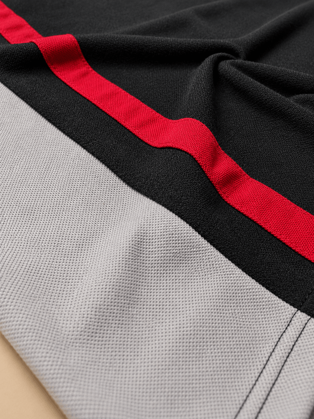 Dark Melange Grey with Red vertical stripe Polo T-Shirt