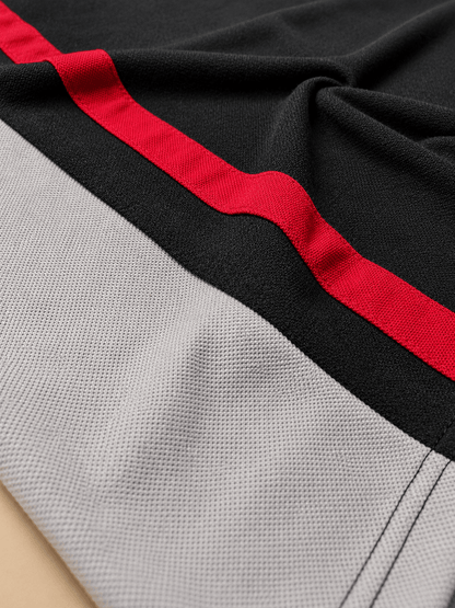 Dark Melange Grey with Red vertical stripe Polo T-Shirt
