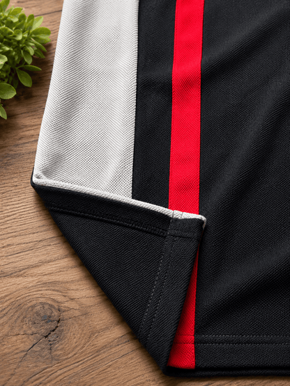 Dark Melange Grey with Red vertical stripe Polo T-Shirt