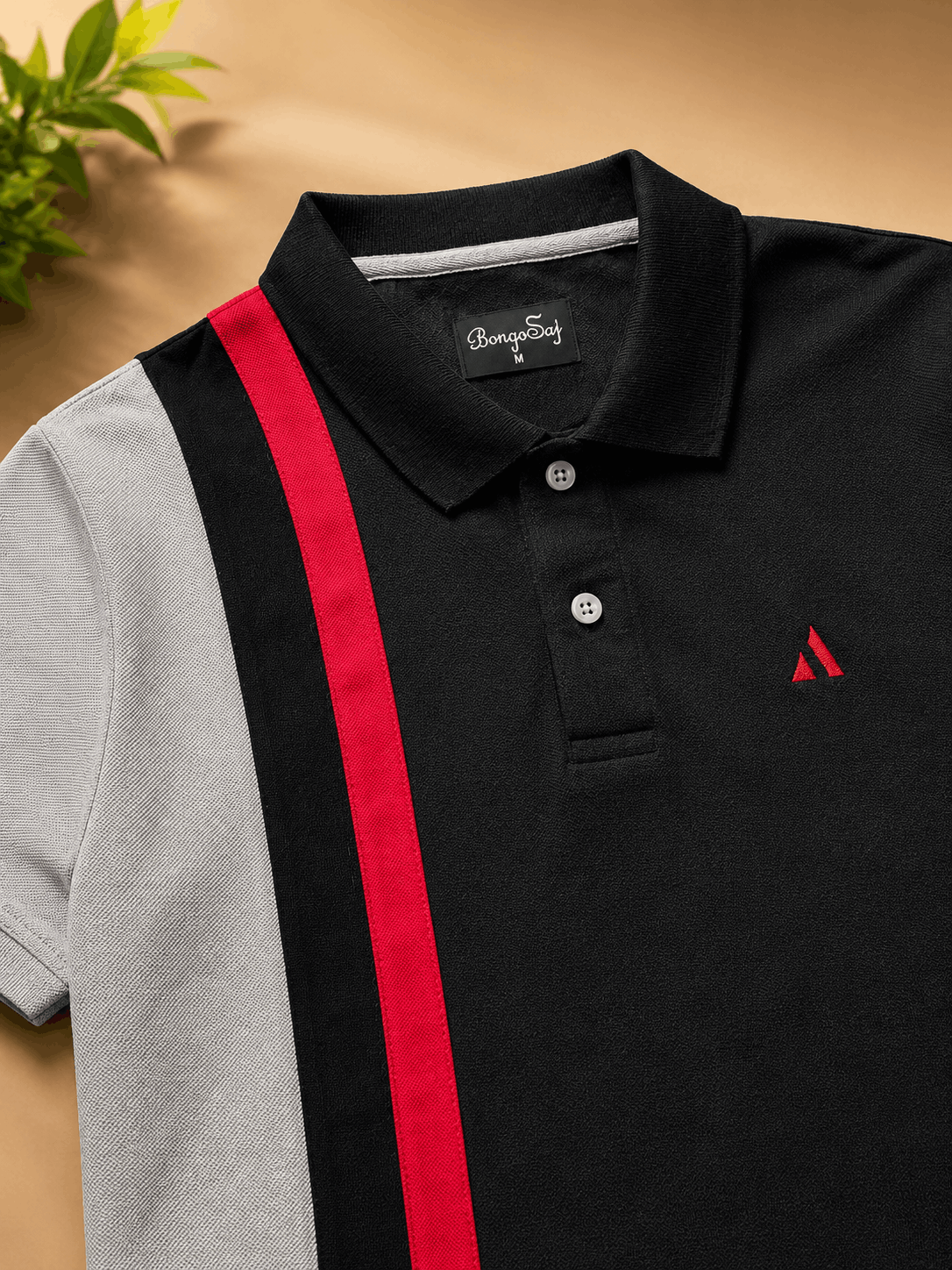 Dark Melange Grey with Red vertical stripe Polo T-Shirt