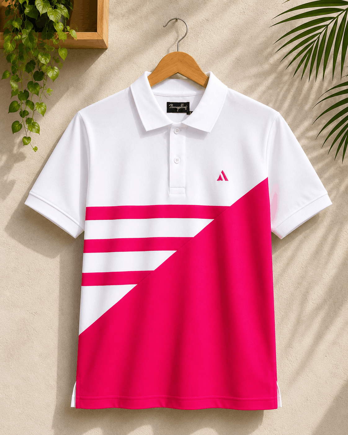 Men's Premium Cotton Piqué Polo T-Shirt – White & Hot Pink