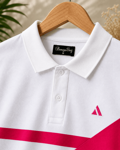 Men's Premium Cotton Piqué Polo T-Shirt – White & Hot Pink