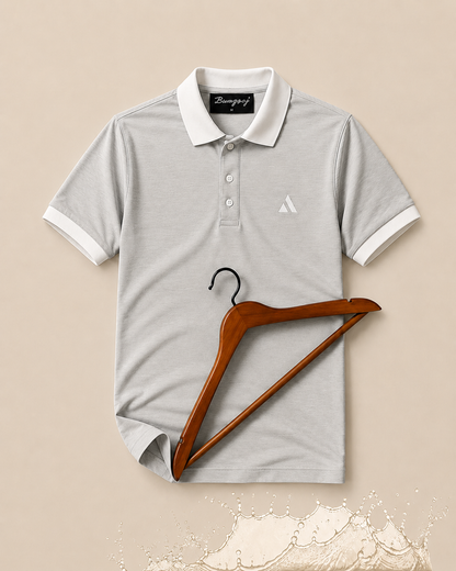 Classic Grey Polo T-Shirt | White Collar & Cuffs