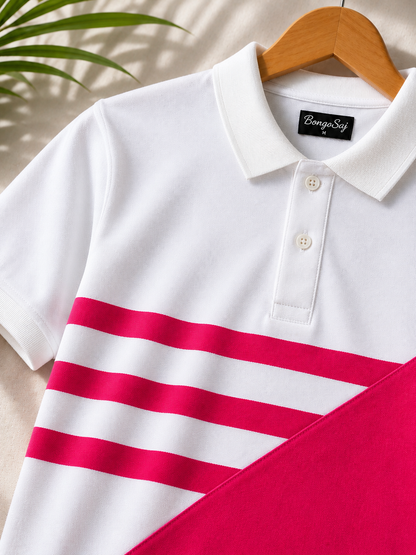 Men's Premium Cotton Piqué Polo T-Shirt – White & Hot Pink